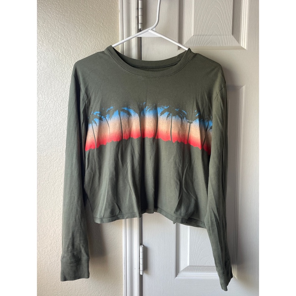 2/$12 Hollister NWOT Long Sleeve Graphic Crop Top - Green / Orange